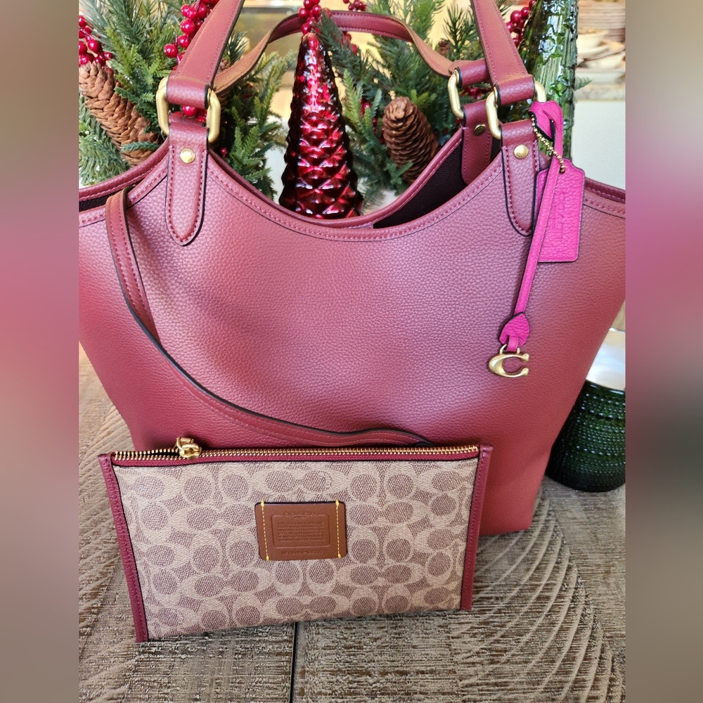 Coach Pebble Leather Tote with Signature Pouch — Dusty Rose